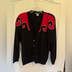 S.G. Sport Collection Vintage Womens black acrylic Long Sleeve cardigan large
